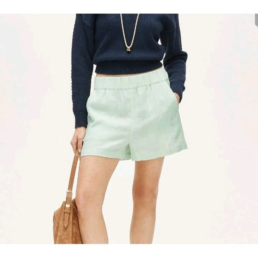 J. Crew Tropez Shorts In Linen Sheer Mint Light Green Women's Small Resortwear